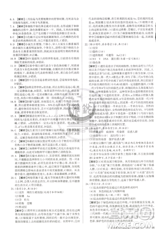 北京教育出版社2023山西名师原创试卷八年级下册生物人教版参考答案