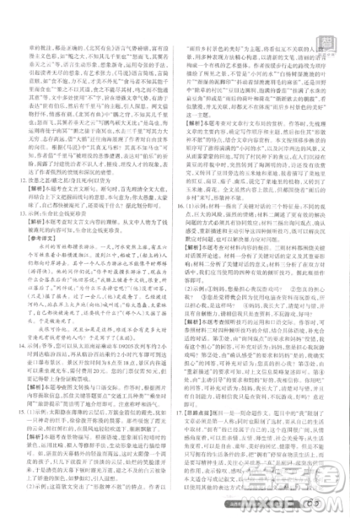 北京教育出版社2023山西名师原创试卷八年级下册语文人教版参考答案