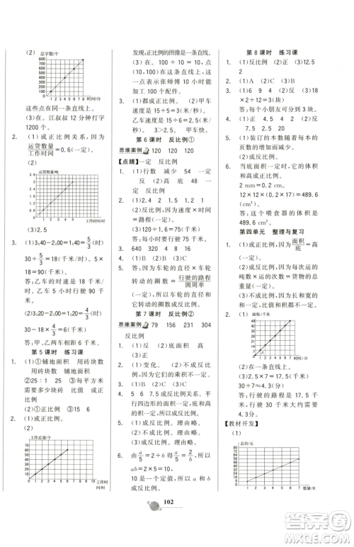 延边大学出版社2023世纪金榜金榜小博士六年级下册数学北师大版参考答案