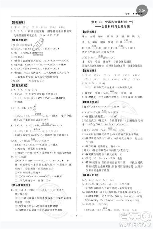 世界图书出版公司2023新课标中考宝典九年级化学通用版广东专版参考答案