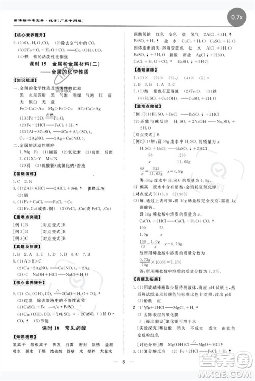 世界图书出版公司2023新课标中考宝典九年级化学通用版广东专版参考答案