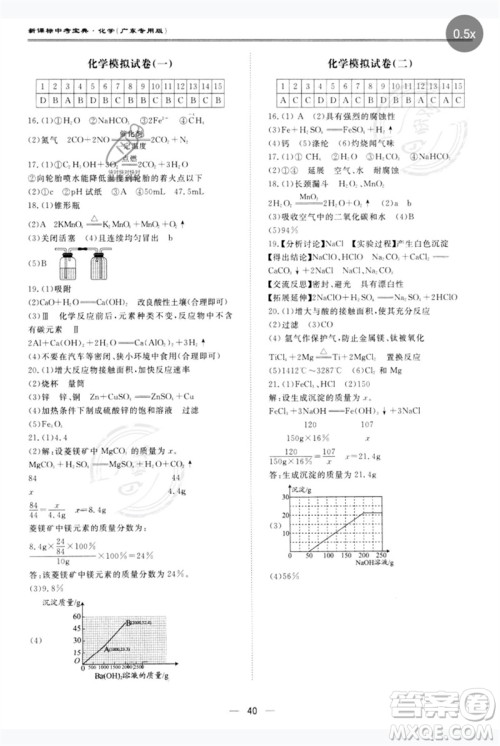 世界图书出版公司2023新课标中考宝典九年级化学通用版广东专版参考答案