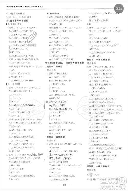 世界图书出版公司2023新课标中考宝典九年级数学通用版广东专版参考答案