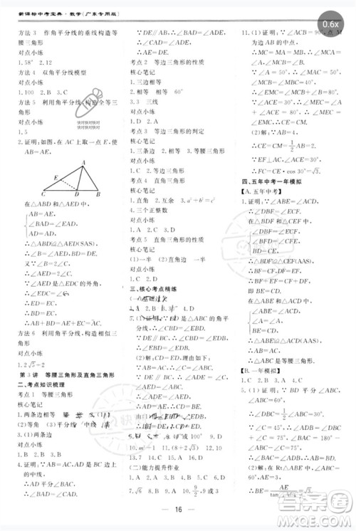 世界图书出版公司2023新课标中考宝典九年级数学通用版广东专版参考答案