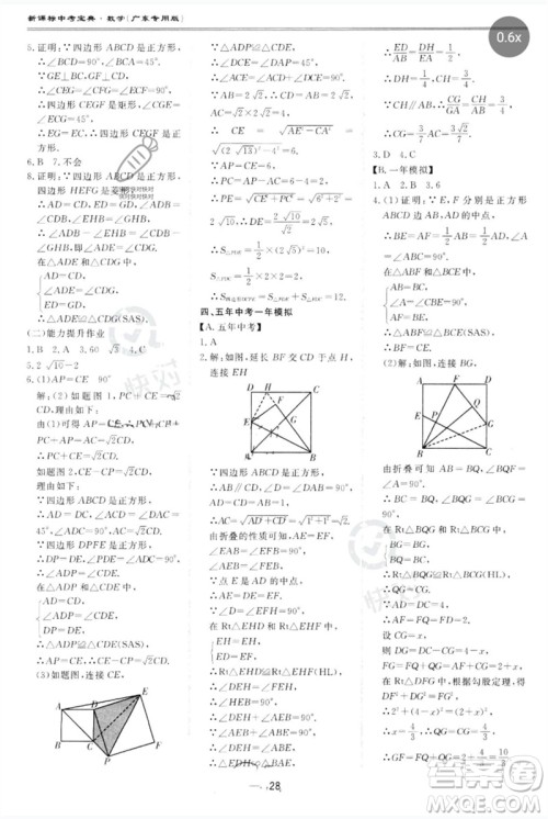 世界图书出版公司2023新课标中考宝典九年级数学通用版广东专版参考答案