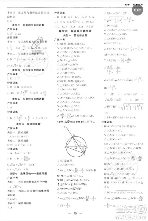 世界图书出版公司2023新课标中考宝典九年级数学通用版广东专版参考答案