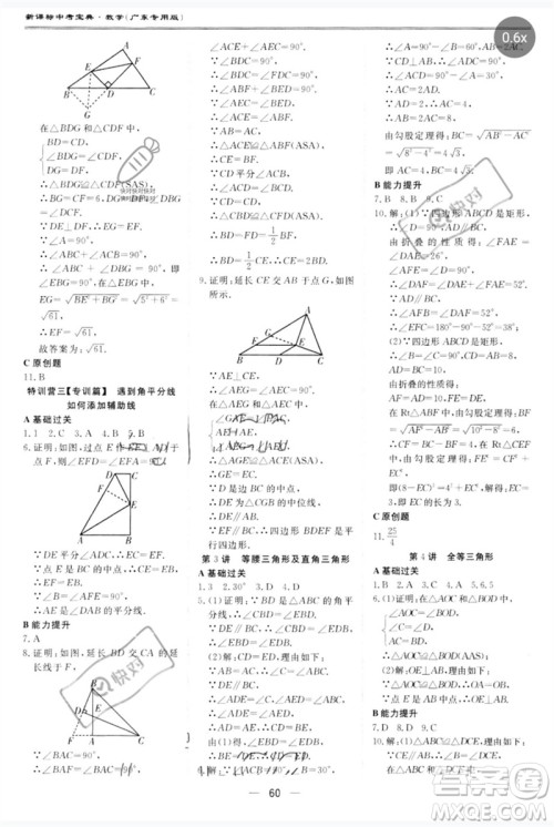 世界图书出版公司2023新课标中考宝典九年级数学通用版广东专版参考答案