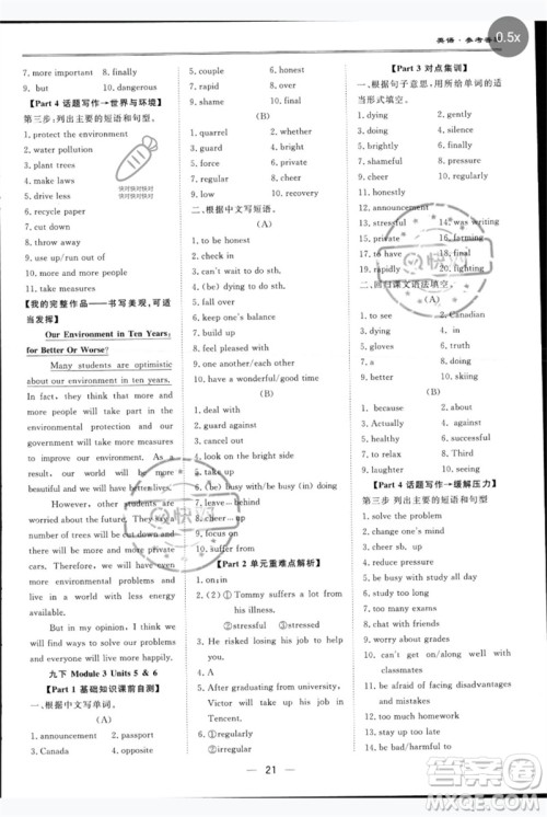 世界图书出版公司2023新课标中考宝典九年级英语通用版深圳专版参考答案 世界图书出版公司2023新课标中考宝典九年级英语通用版深圳专版参考答案