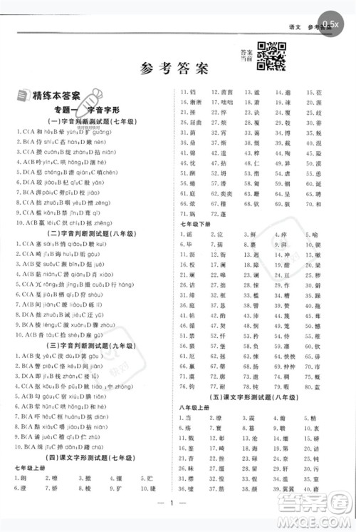 世界图书出版公司2023新课标中考宝典九年级语文通用版深圳专版参考答案