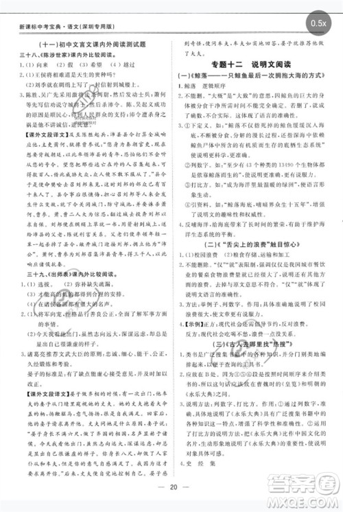 世界图书出版公司2023新课标中考宝典九年级语文通用版深圳专版参考答案