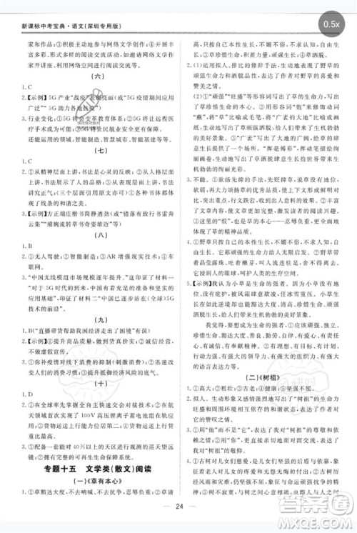 世界图书出版公司2023新课标中考宝典九年级语文通用版深圳专版参考答案