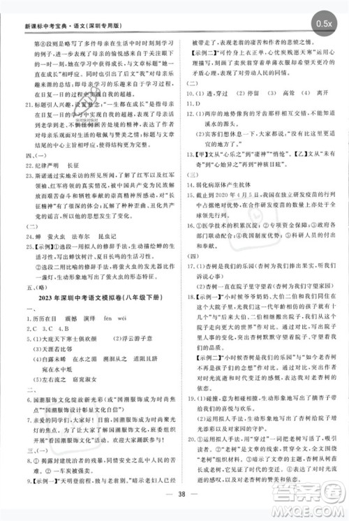 世界图书出版公司2023新课标中考宝典九年级语文通用版深圳专版参考答案