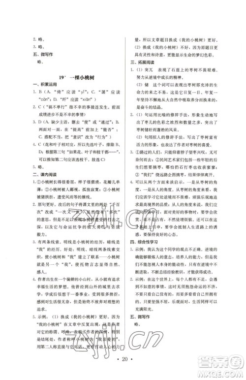 人民教育出版社2023人教金学典同步解析与测评七年级下册语文人教版参考答案