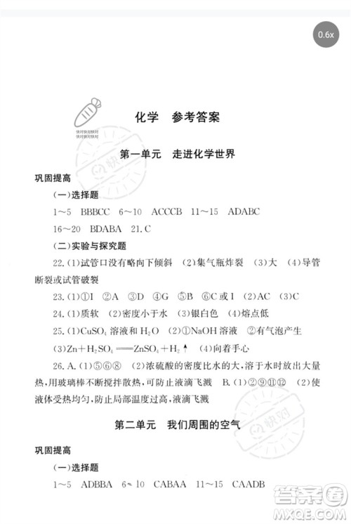 团结出版社2023剑指中考九年级化学通用版郴州专版参考答案