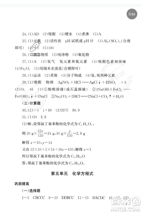 团结出版社2023剑指中考九年级化学通用版郴州专版参考答案