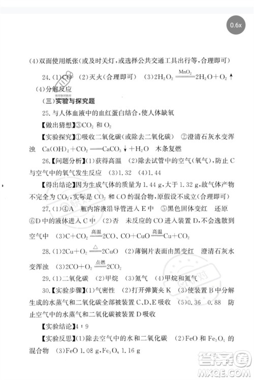 团结出版社2023剑指中考九年级化学通用版郴州专版参考答案