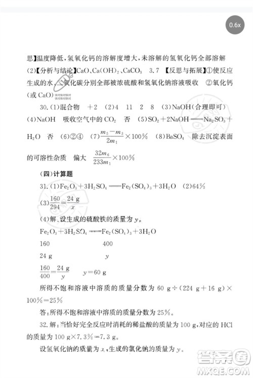 团结出版社2023剑指中考九年级化学通用版郴州专版参考答案