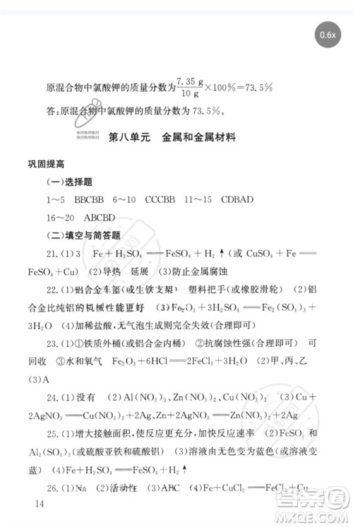 团结出版社2023剑指中考九年级化学通用版郴州专版参考答案