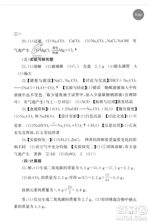 团结出版社2023剑指中考九年级化学通用版郴州专版参考答案