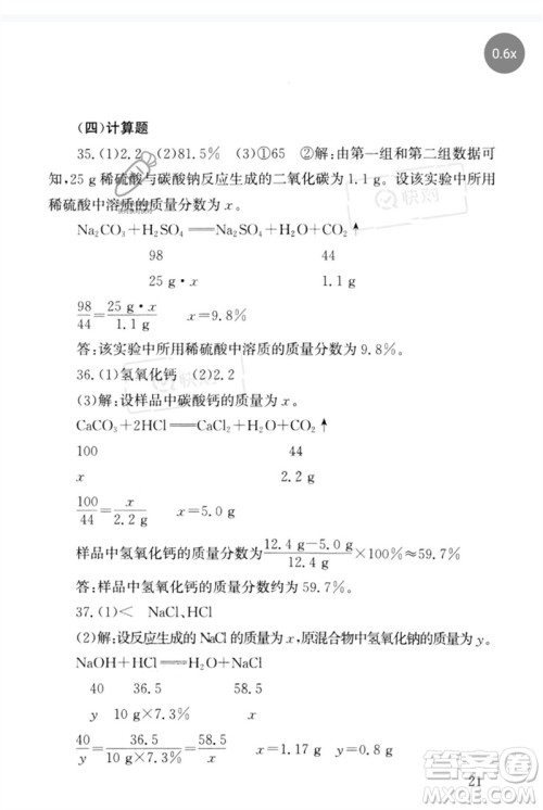 团结出版社2023剑指中考九年级化学通用版郴州专版参考答案