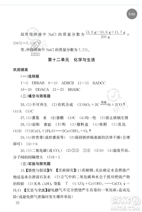 团结出版社2023剑指中考九年级化学通用版郴州专版参考答案