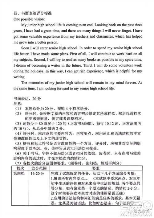 2023年开封市中考招生二模英语试题答案