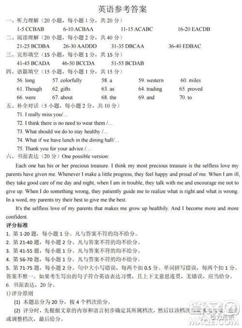 2023年濮阳市中考招生二模英语试题答案