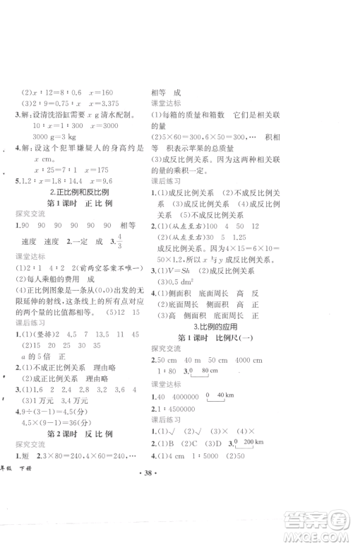 人民教育出版社2023胜券在握同步解析与测评六年级下册数学人教版重庆专版参考答案