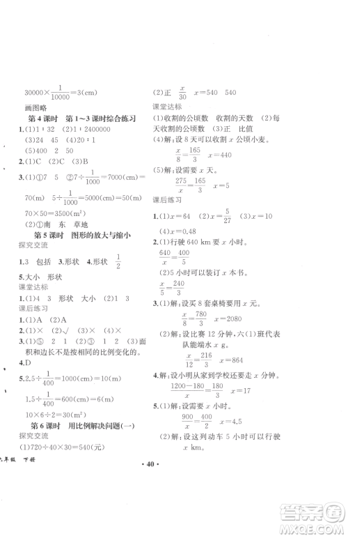 人民教育出版社2023胜券在握同步解析与测评六年级下册数学人教版重庆专版参考答案