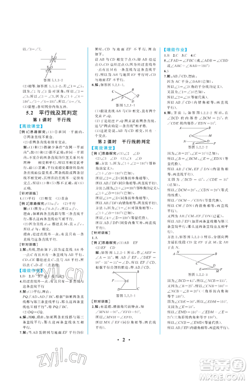 人民教育出版社2023人教金学典同步解析与测评七年级下册数学人教版重庆专版参考答案 人民教育出版社2023人教金学典同步解析与测评七年级下册数学人教版重庆专版参考答案