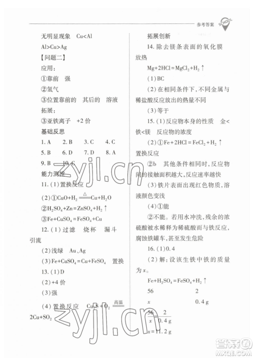 山西教育出版社2023新课程问题解决导学方案九年级下册化学人教版参考答案