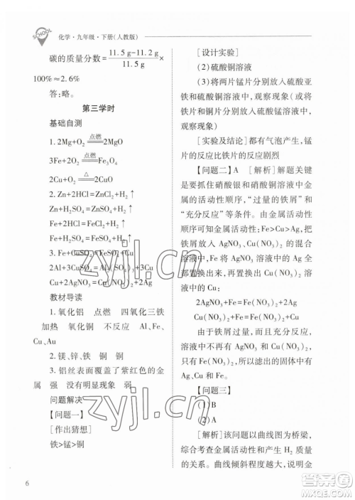 山西教育出版社2023新课程问题解决导学方案九年级下册化学人教版参考答案