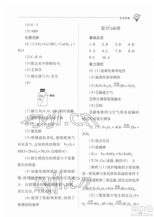 山西教育出版社2023新课程问题解决导学方案九年级下册化学人教版参考答案