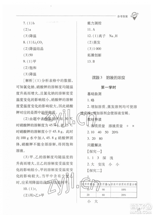 山西教育出版社2023新课程问题解决导学方案九年级下册化学人教版参考答案