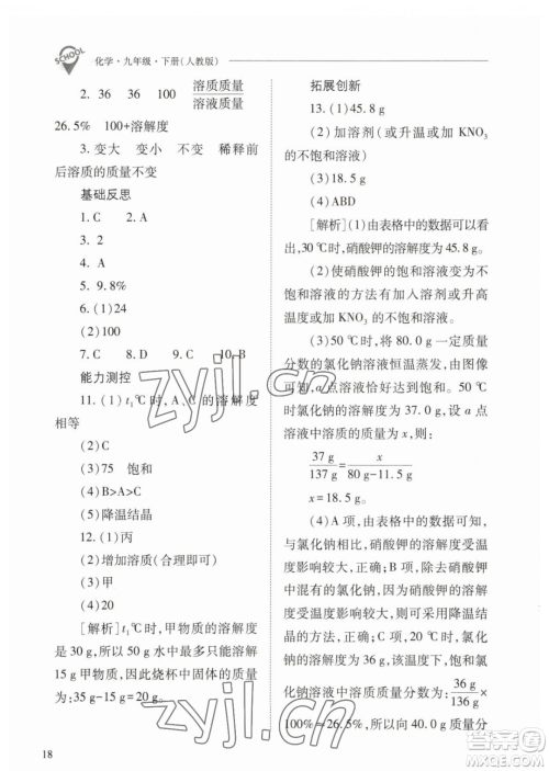 山西教育出版社2023新课程问题解决导学方案九年级下册化学人教版参考答案