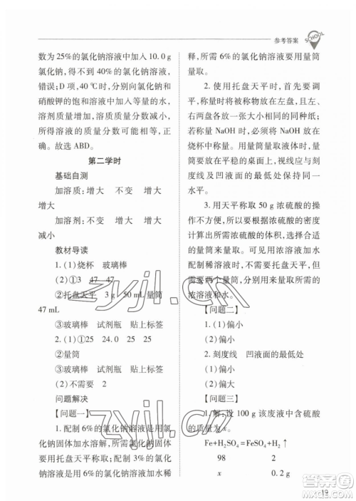 山西教育出版社2023新课程问题解决导学方案九年级下册化学人教版参考答案