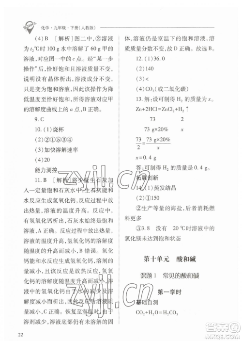 山西教育出版社2023新课程问题解决导学方案九年级下册化学人教版参考答案