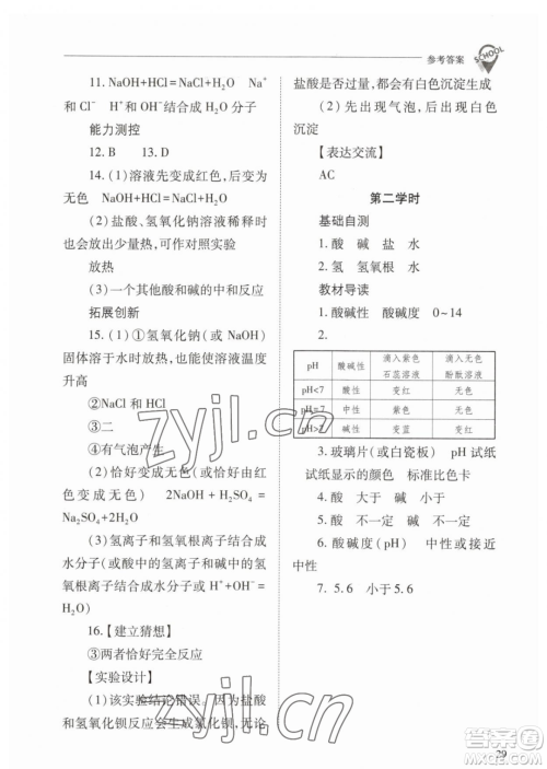 山西教育出版社2023新课程问题解决导学方案九年级下册化学人教版参考答案