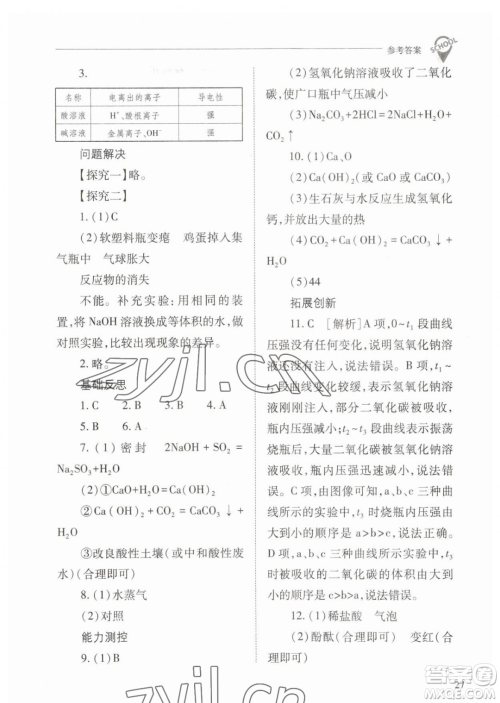 山西教育出版社2023新课程问题解决导学方案九年级下册化学人教版参考答案