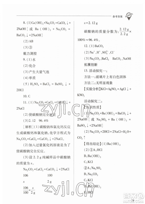 山西教育出版社2023新课程问题解决导学方案九年级下册化学人教版参考答案