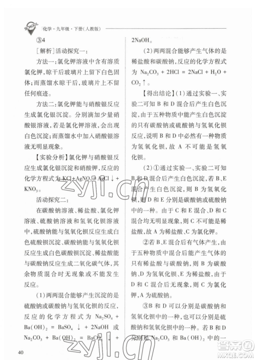 山西教育出版社2023新课程问题解决导学方案九年级下册化学人教版参考答案