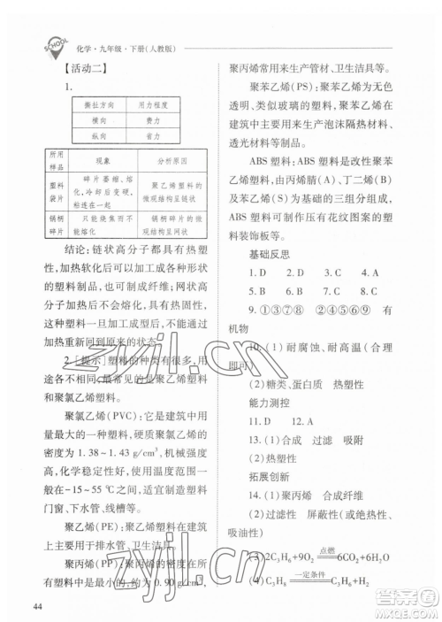 山西教育出版社2023新课程问题解决导学方案九年级下册化学人教版参考答案