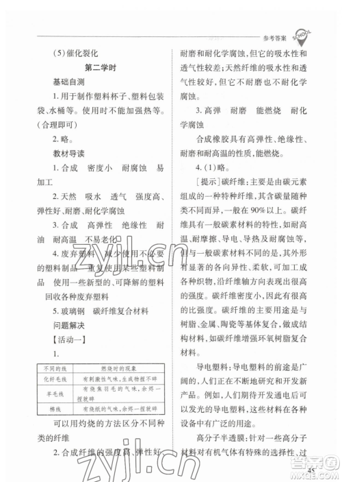 山西教育出版社2023新课程问题解决导学方案九年级下册化学人教版参考答案