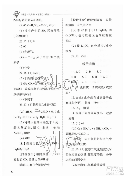 山西教育出版社2023新课程问题解决导学方案九年级下册化学人教版参考答案 山西教育出版社2023新课程问题解决导学方案九年级下册化学人教版参考答案