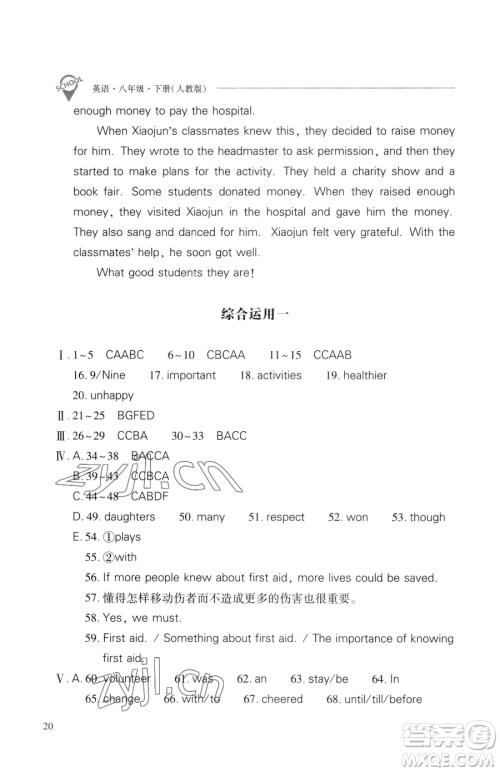 山西教育出版社2023新课程问题解决导学方案八年级下册英语人教版参考答案