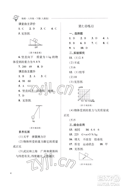 山西教育出版社2023新课程问题解决导学方案八年级下册物理人教版参考答案