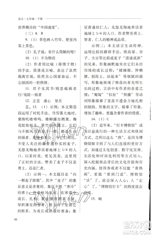 山西教育出版社2023新课程问题解决导学方案七年级下册语文人教版参考答案