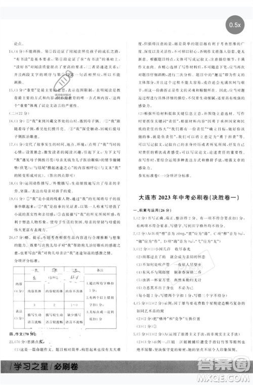 延边大学出版社2023年大连中考必刷卷九年级语文通用版参考答案 延边大学出版社2023年大连中考必刷卷九年级语文通用版参考答案