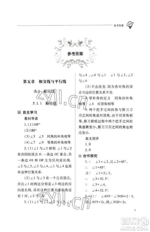 山西教育出版社2023新课程问题解决导学方案七年级下册数学人教版参考答案