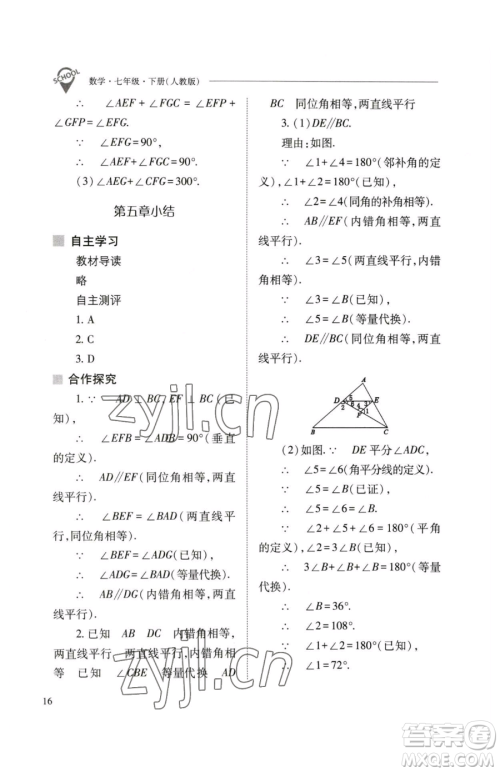 山西教育出版社2023新课程问题解决导学方案七年级下册数学人教版参考答案